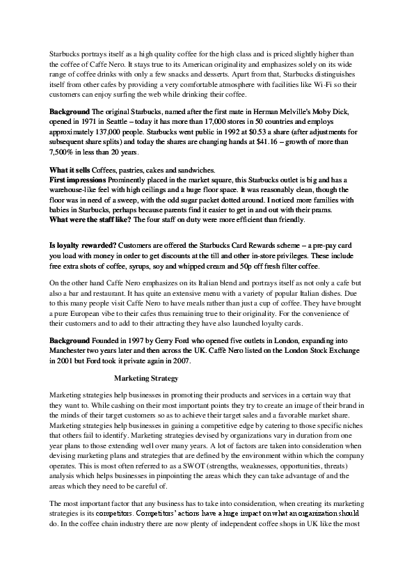 Análisis comparativo de la estrategia de marketing entre Starbucks y Caffe Nero